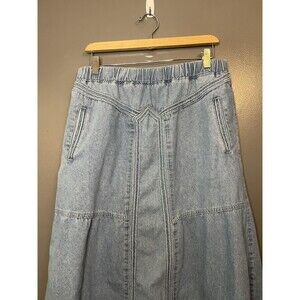 Ebossy Skirt Womens XL Blue Denim A-Line Long Elastic Waist Pockets Casual